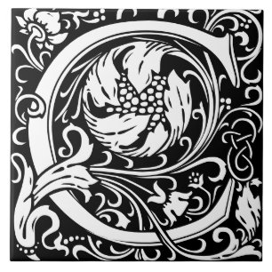 William Morris Arts and Crafts Monogram Letter C Tile