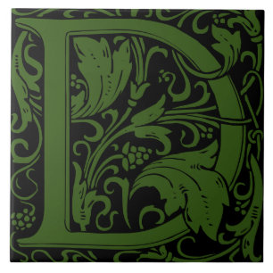 William Morris Arts and Crafts Monogram Letter D Tile