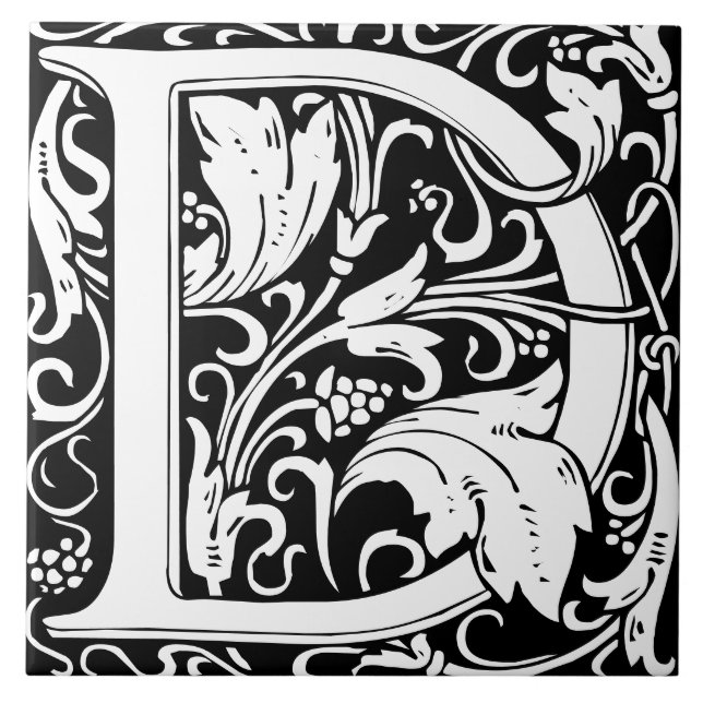 William Morris Arts and Crafts Monogram Letter D Tile (Front)