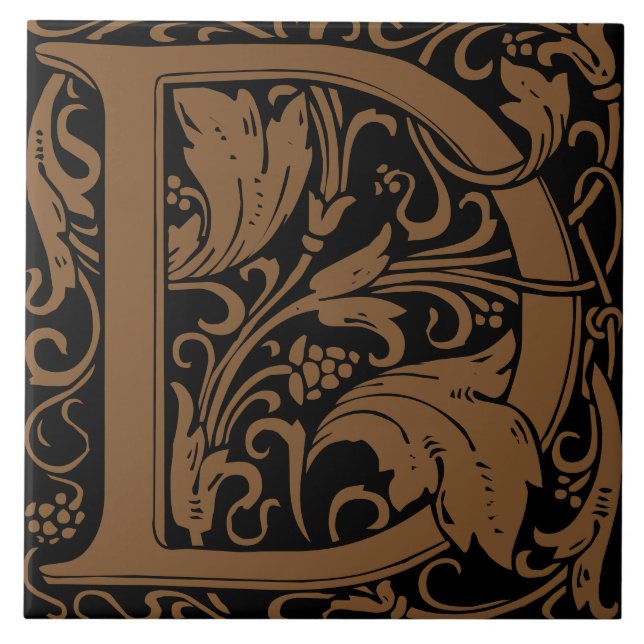 William Morris Arts and Crafts Monogram Letter D Tile (Front)