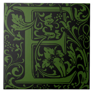 William Morris Arts and Crafts Monogram Letter E Tile