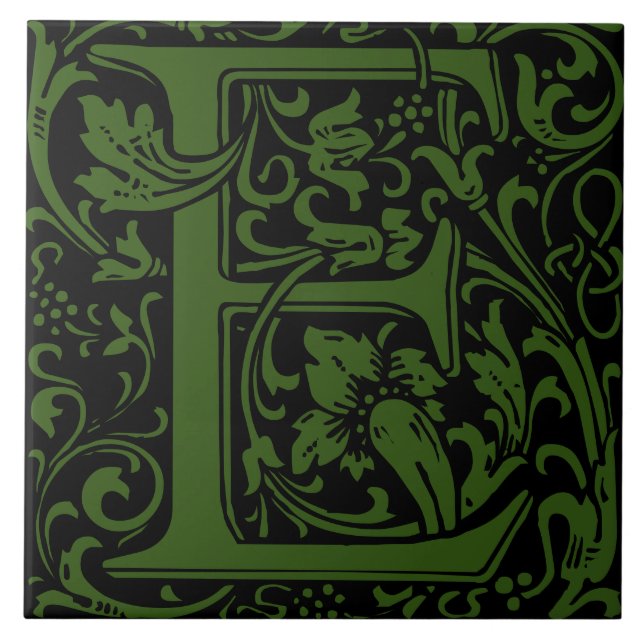 William Morris Arts and Crafts Monogram Letter E Tile (Front)