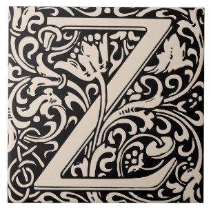 William Morris Arts and Crafts Monogram Letter Z Tile