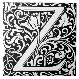 William Morris Arts and Crafts Monogram Letter Z Tile