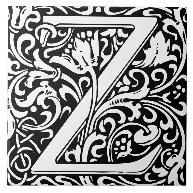 William Morris Arts and Crafts Monogram Letter Z Tile (Front)