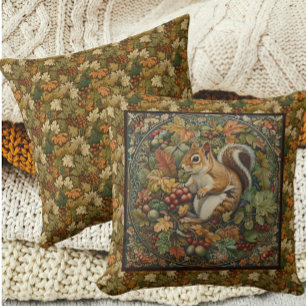 William Morris Autumn Chipmunk Leaves Berries Cushion