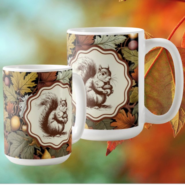 William Morris Autumn Leaves Squirrel  Coffee Mug (Hot apple cider anyone? Great hostess gift!)