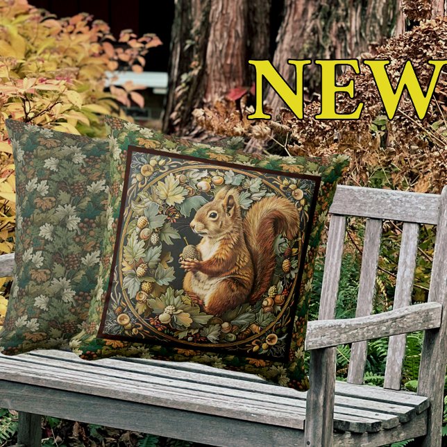 William Morris Autumn Squirrel Fall Acorn Cushion (Creator Uploaded)