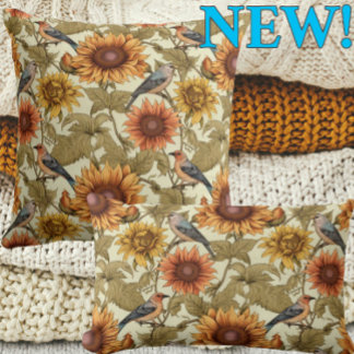 William Morris Autumn Sunflowers Birds Autumn Cushion