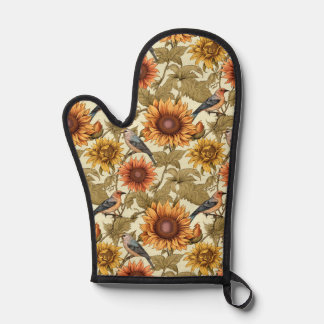 William Morris Autumn Sunflowers Birds Autumn Oven Mitt