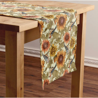 William Morris Autumn Sunflowers Birds Autumn Short Table Runner