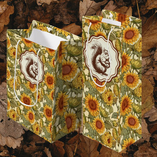 William Morris Autumn Sunflowers Squirrel Wine Gift Bag