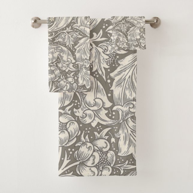 William Morris Bachelor's Button antique damask Bath Towel Set (Insitu)