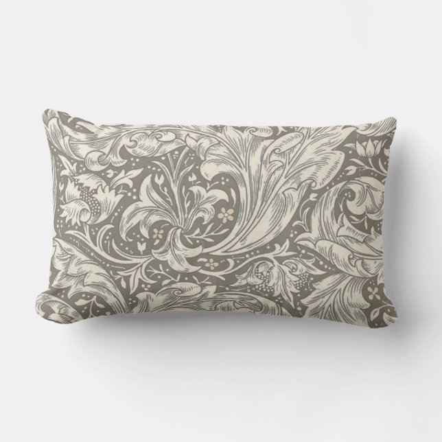 William Morris Bachelor's Button antique damask Lumbar Cushion (Front)