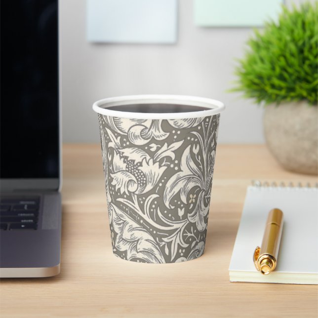 William Morris Bachelor's Button antique damask Paper Cups (Insitu)