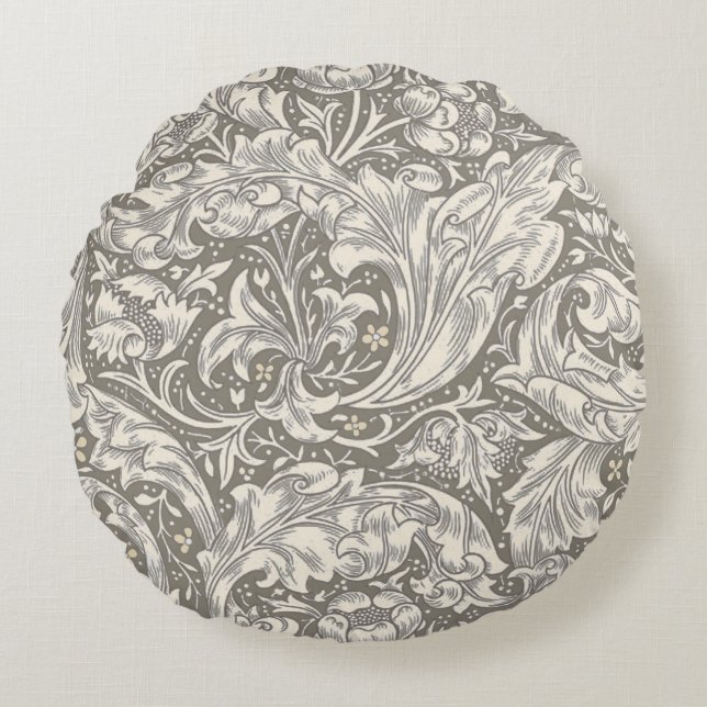 William Morris Bachelor's Button antique damask Round Cushion (Front)