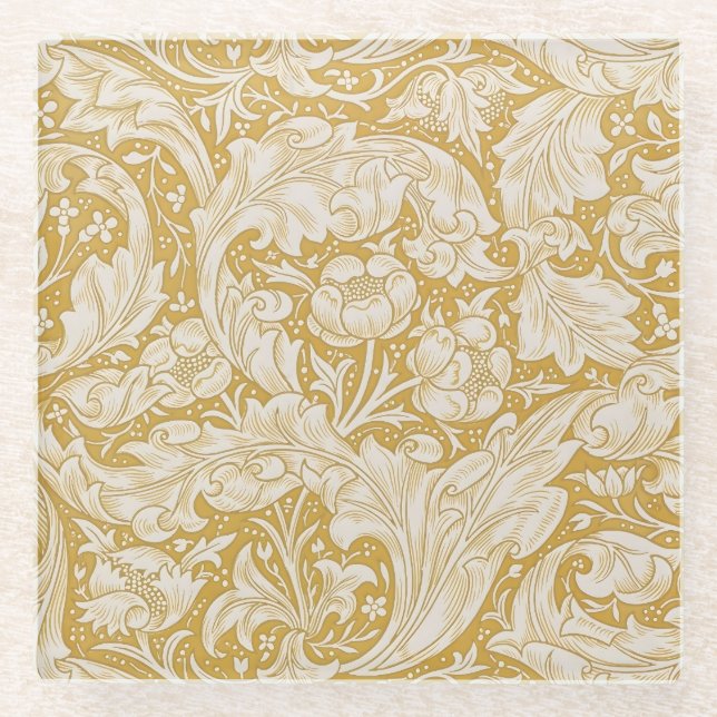 William Morris Bachelor's Button Flower Classic Glass Coaster (Front)