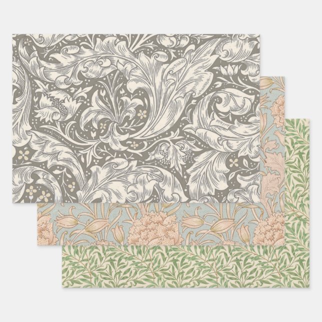 William Morris Bachelor's Button Flower Floral Bot Wrapping Paper Sheet (Set)