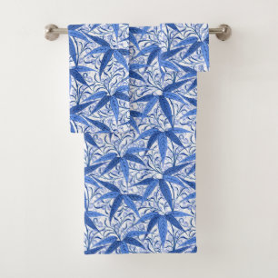 William Morris Bamboo Print, Cobalt Blue & White Bath Towel Set