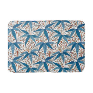 William Morris Bamboo Print, Denim Blue & White Bath Mat