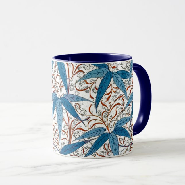 William Morris Bamboo Print, Denim Blue & White Mug (Front Right)