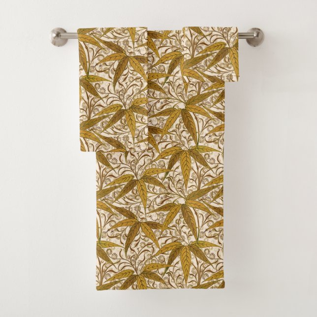 William Morris Bamboo Print, Gold and Cream Bath Towel Set (Insitu)