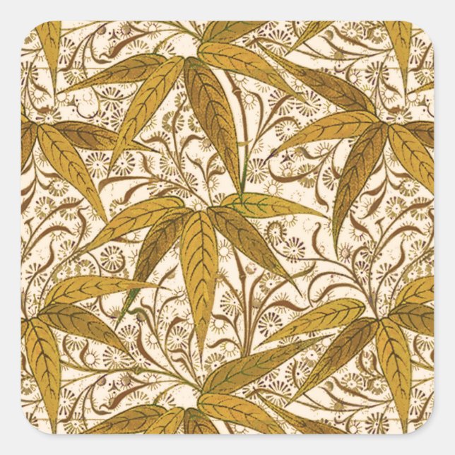 William Morris Bamboo Print, Gold and Cream Square Sticker (Front)
