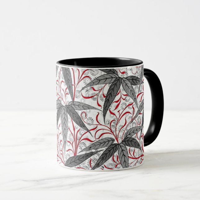 William Morris Bamboo Print, Grey and White Mug (Front Right)