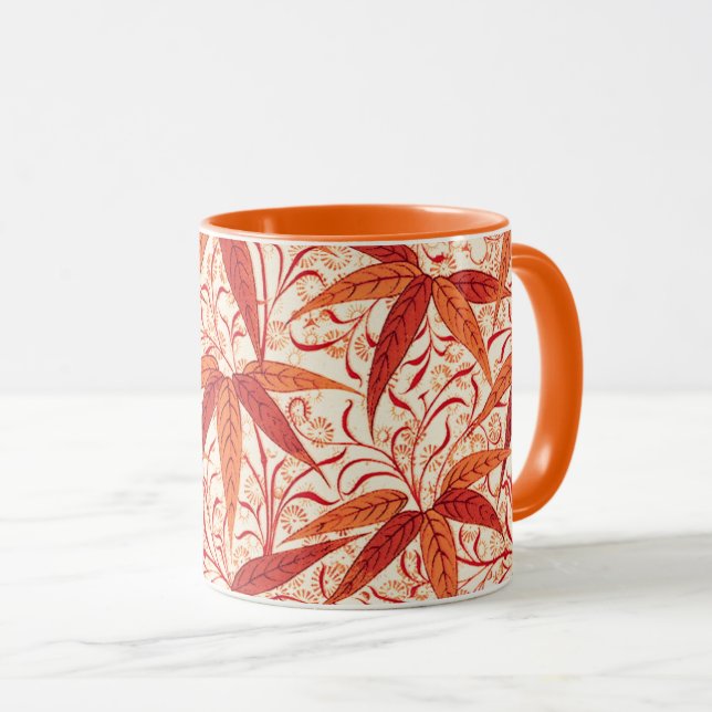 William Morris Bamboo Print, Mandarin Orange Mug (Front Right)