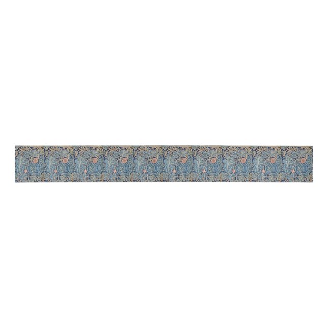 William Morris Beautiful Floral Pattern Blue Pink  Grosgrain Ribbon (Front)