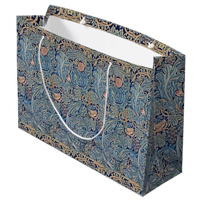 William Morris Beautiful Floral Pattern Blue Pink  Large Gift Bag (Back Angled)