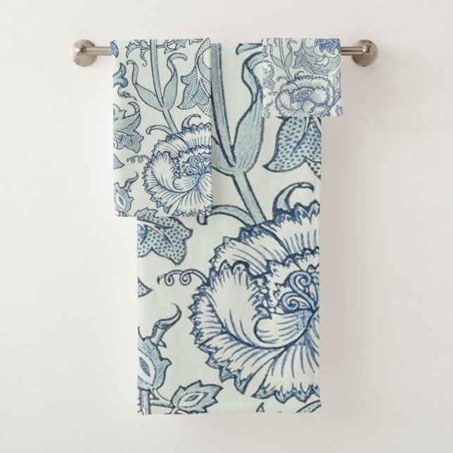 William Morris Beautiful floral pattern, blue,rose Bath Towel Set (Insitu)
