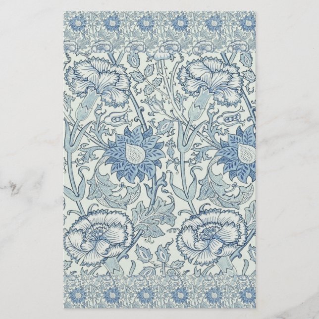 William Morris Beautiful floral pattern, blue,rose Stationery (Front)