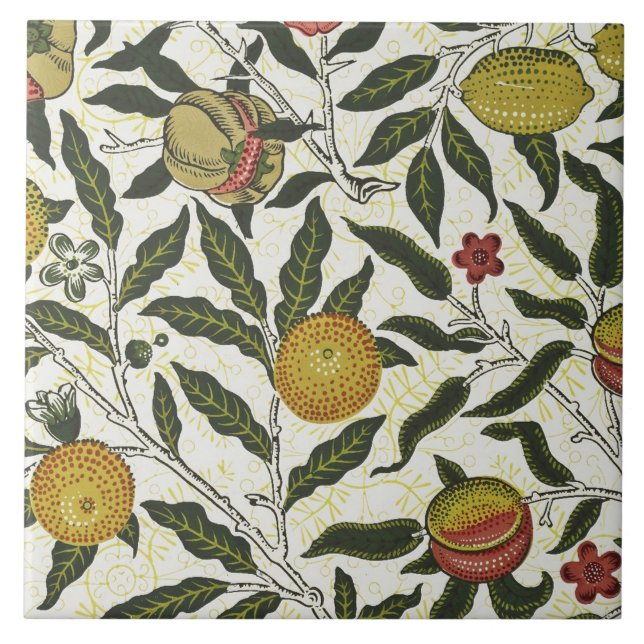 William Morris Beautiful Fruit Foliage Flowers Red Tile (Front)