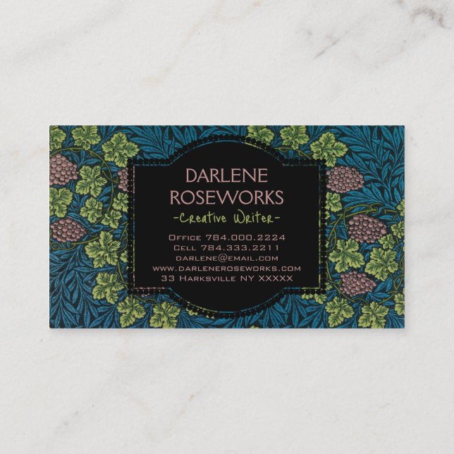 William Morris Beautiful Vine Pattern Berries Business Card (Back)