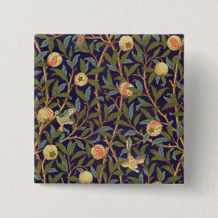William Morris Bird And Pomegranate Vintage Art 15 Cm Square Badge