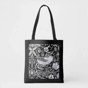 William Morris Bird & Flower Tile, Black and White Tote Bag