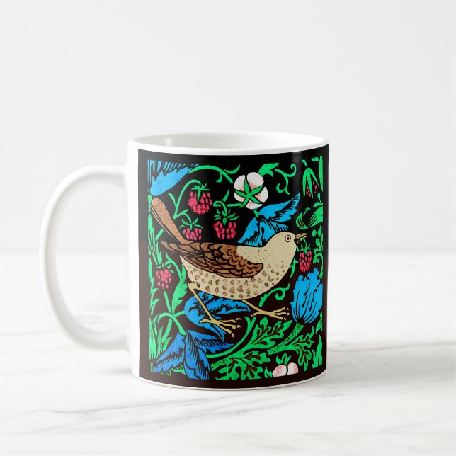 William Morris Bird & Flower Tile, Blue and Black Coffee Mug (Left)