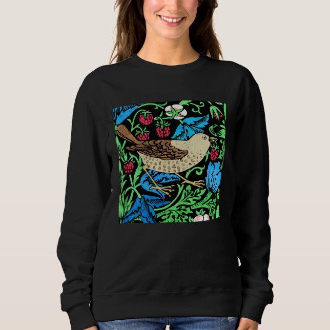 William Morris Bird & Flower Tile Blue and Brown o Sweatshirt (Front)