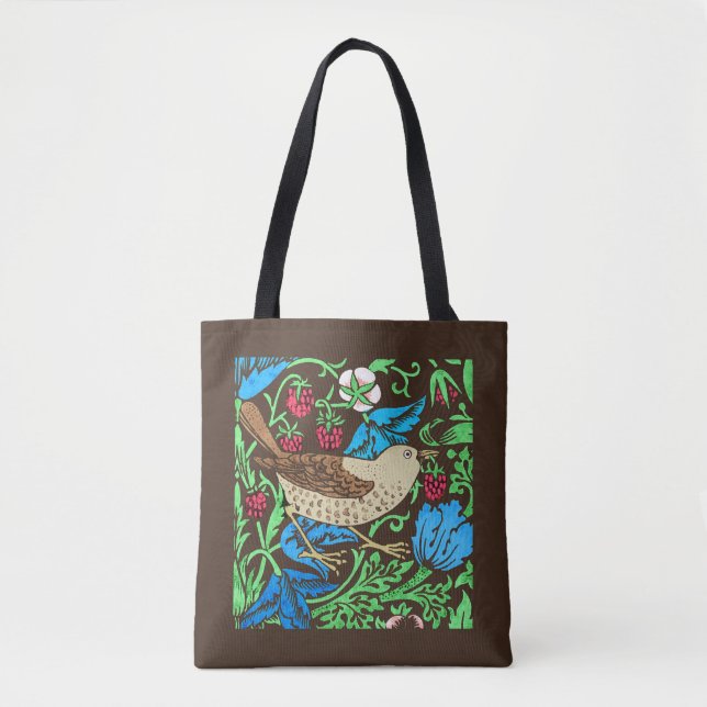 William Morris Bird & Flower Tile, Blue & Brown Tote Bag (Front)