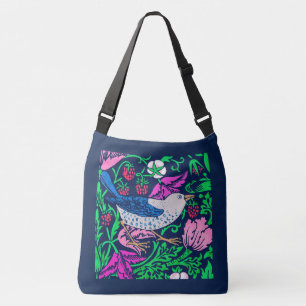William Morris Bird & Flower Tile, Navy & Fuchsia Crossbody Bag