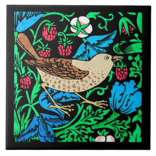 William Morris Bird & Flower Tile, on Black Tile