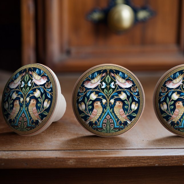 William Morris Birds and Tulips Art Nouveau Ceramic Knob (Creator Uploaded)