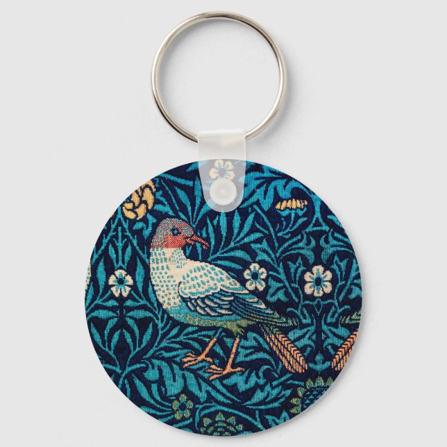 William Morris Birds Art Nouveau Floral Pattern Key Ring (Front)