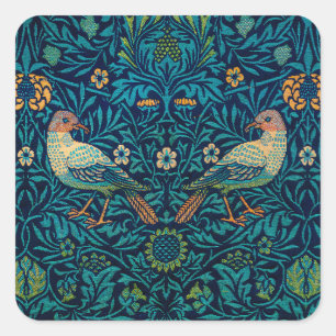 William Morris Birds Art Nouveau Floral Pattern Square Sticker