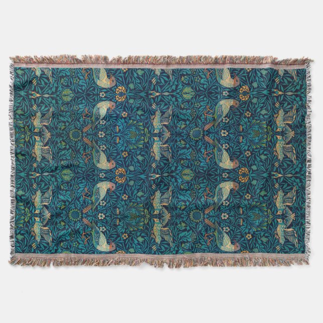 William Morris Birds Art Nouveau Floral Pattern Throw Blanket (Front)
