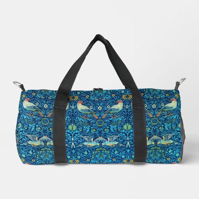 William Morris Birds Blue Vintage Artistic Gym Duffle Bag (Front)