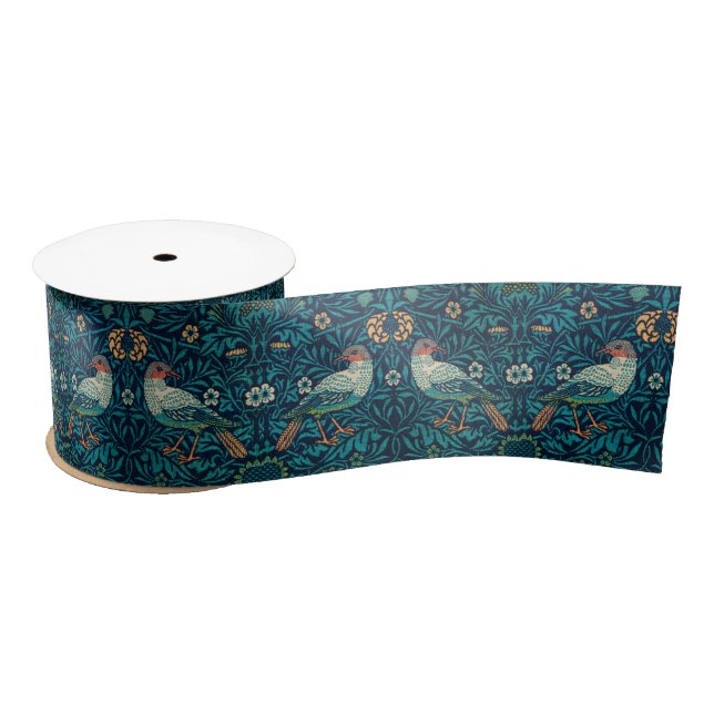 William Morris - Birds Floral Pattern Splicing Satin Ribbon (Spool)