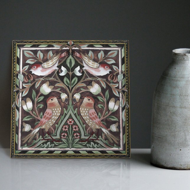 William Morris Birds Tulips Terracotta Art Nouveau Tile (Creator Uploaded)
