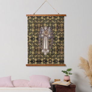 William * Morris Black and Gold Floral Brown Angel Hanging Tapestry